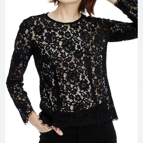 J.Crew Black Lace Sheer Long Sleeve Blouse Women's 2 - Picture 1 of 5